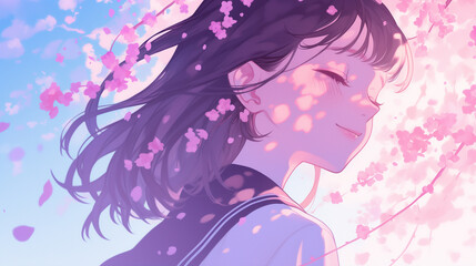 春の桜舞う女子高生