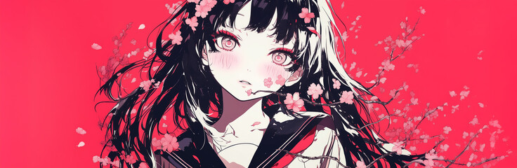 春の桜舞う女子高生