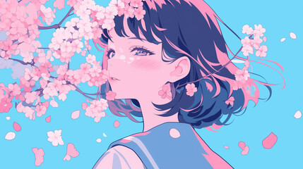 春の桜舞う女子高生