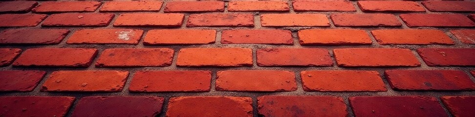 Aged red brick wall panorama, weathered texture, high resolution, construction, horizontal