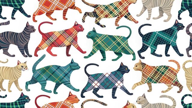 Playful Cats in Plaid: Fashion Photography of Various Breeds