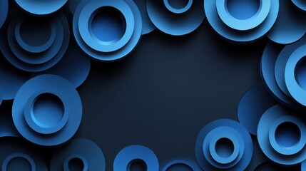 Abstract minimalist wallpaper with concentric circles and triangles on Blue background. Featuring white space in the center for text, ideal for design templates and modern banners.