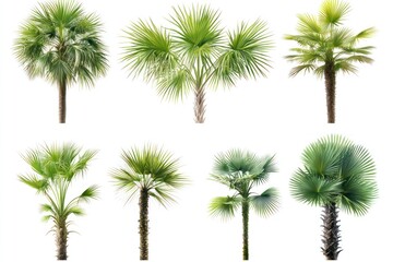 Eight palm tree varieties, isolated on white, for design use