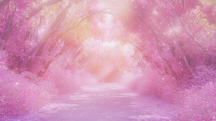Fototapeta premium Serene Celestial Walkway Through Enchanted Orchard of Blossoms