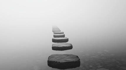 Obraz premium Mysterious Landscape of Black Glassy Stones in Foggy Atmosphere
