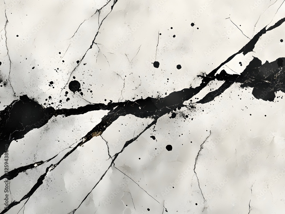 Poster abstract marble texture with black ink splatter and cracks for modern design projects