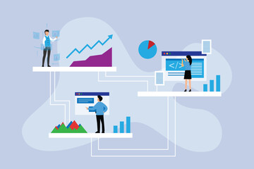 Data Analytics and Digital Collaboration in Business and Technology 2d flat vector illustrations