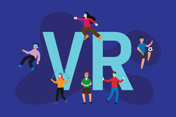 Virtual Reality Gaming Experience - People Enjoying VR Technology 2d flat vector illustrations