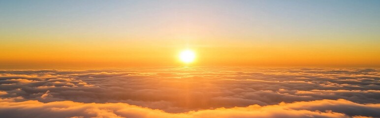 Fototapeta premium Breathtaking cloud sea at sunrise with golden sunlight piercing through the warm tone gradient, perfect for serene and inspiring background material.