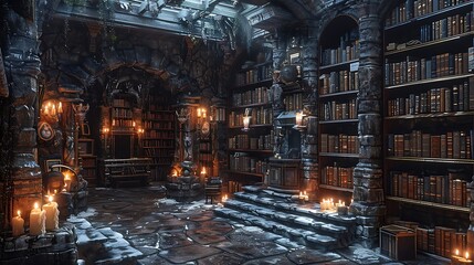 Cozy Magic Tavern Interior with Candlelight, Ideal for Fantasy and Magical Themed Illustrations