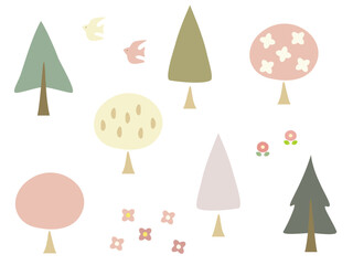 くすみカラーがかわいい春の森のイラストセット