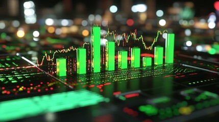 Fototapeta premium The Rise of Digital Finance with Green Candlesticks and Market Trends