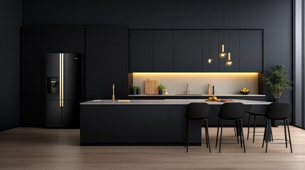 Minimalist Kitchen with Island Dining Table and Chairs in Scandinavian Style