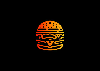 A gradient burger logo, blending vibrant colors for a delicious, fresh, and appetizing design.
