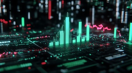 Obraz premium The Rise of Digital Finance with Green Candlesticks and Market Trends