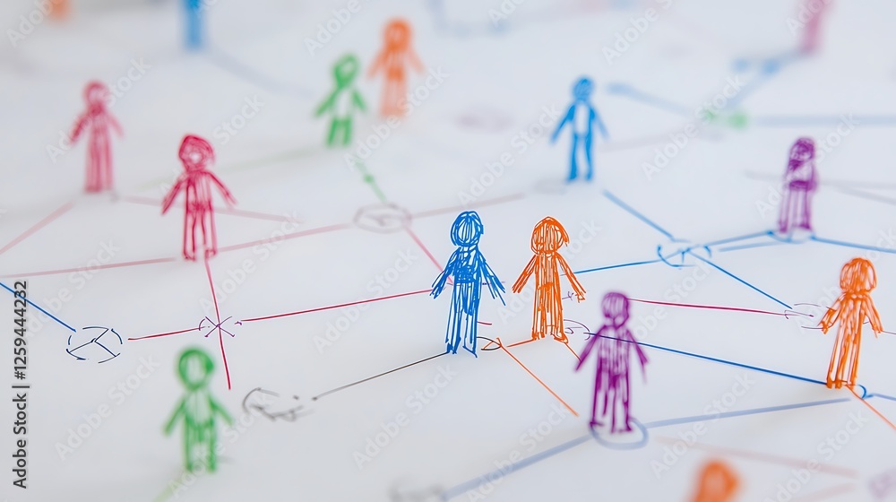 Aufkleber a colorful illustration of people connected by lines representing networking and social interaction