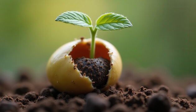 Seed Germination Process Close-up on Soil