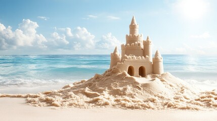 Artistic Sandcastle Showcase, vibrant beach scene, creative spring break activity, intricate designs, community engagement, fun in the sun