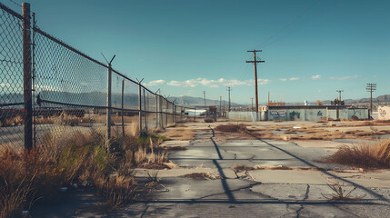 Parking Lot with Rusty Iron Fence and Overgrown Grass, Perfect for Urban Decay and Forgotten Places Illustrations