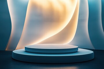 Modern Artistic Stage with Soft Lighting and Curved Backdrop Design