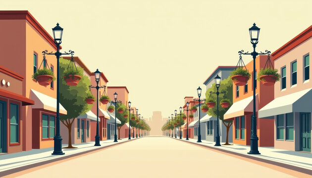 Quiet Main Street in Charming Small American Town