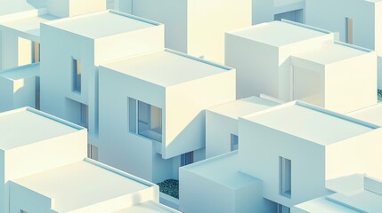 Fototapeta premium Modern Minimalist Low-Rise Building Cluster in Soft White Tones