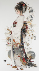 着物を着た美人画 イラスト