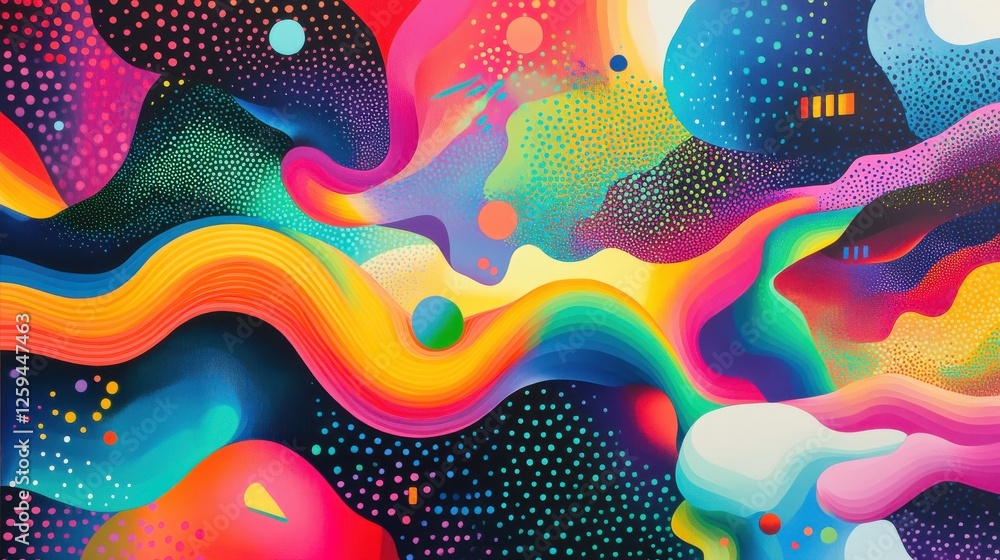 Poster vibrant abstract art with bold colors and fluid patterns in motion