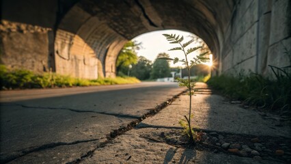 Obraz premium Minimalist Underpass: Shadows Dance on Concrete, Nature's Passage