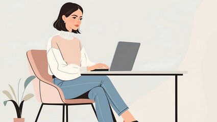 Flat Design Character An elegant businesswoman wearing a stylish outfit, poised for a successful day at work or a meeting.