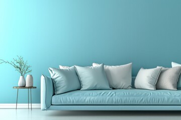 Modern living room accented with 2025 trend color on sofa and wall, 3D.