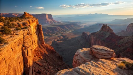 Vibrant Canyon Panorama: Sunlit Rock Formations & Textured Grip
