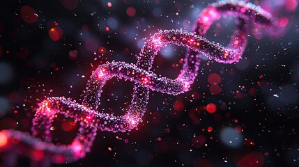 Abstract representation of DNA strand with vibrant colors and sparkling particles in the background