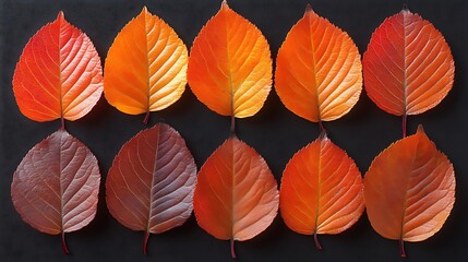 Autumn Leaves Arranged in a Grid Pattern