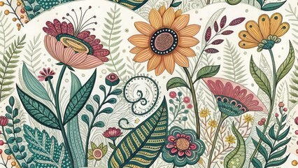Surreal Tribal Floral Garden Doodle Art: Psychedelic Pattern Texture, Fantasy Botanical Illustration