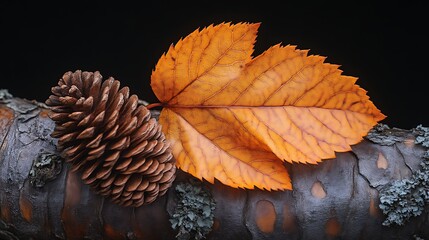 Autumnal Still Life Featuring Pinecone and Leaf