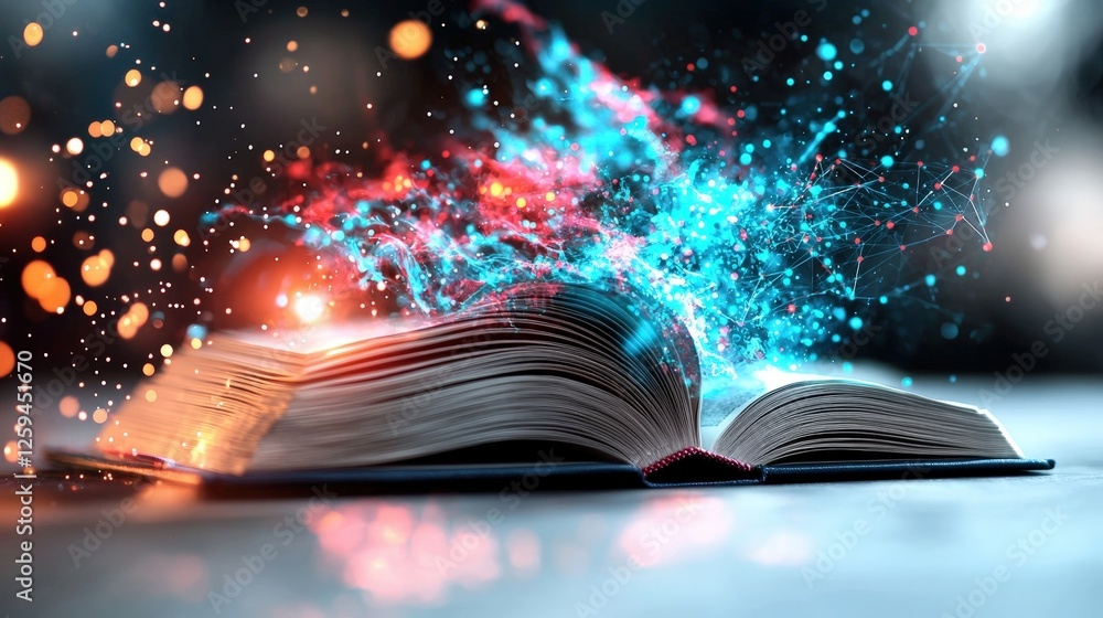 Aufkleber open book with colorful light explosion emanating from pages in a creative and artistic representati
