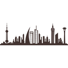 Fototapeta premium Modern stylish skyline landmarks city black and white silhouette vector art design