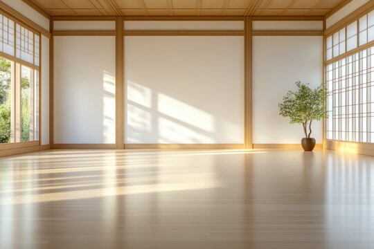 Martial Arts Dojo: Traditional Interior for Spacious Practice Room