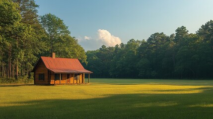 Secluded Log Cabin in a Verdant Meadow