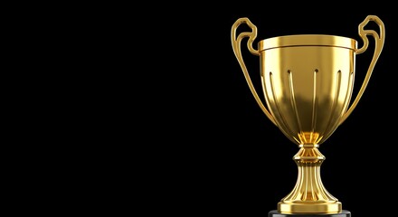 Champion Golden Trophy Isolated on Black Background with Glowing Sparkles Concept of Success and Achievement Generative AI