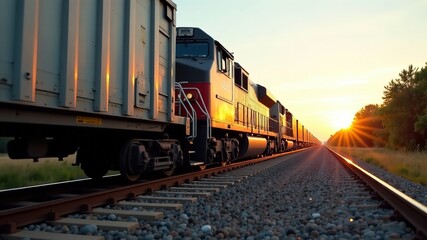 Fototapeta premium Freight Train Slow Motion Low Angle