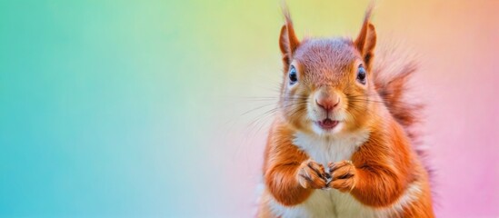 Obraz premium Vibrant Closeup Portrait of Adorable Red Squirrel in Pastel Background with Heart Shape