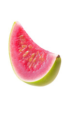 flying Pink Guava slice isolated on transparent white background, clipping path