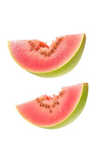 flying Pink Guava slice isolated on transparent white background, clipping path