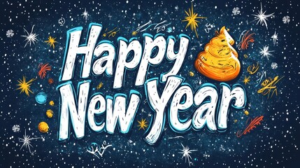 Humorous New Year's greeting card, cosmic background