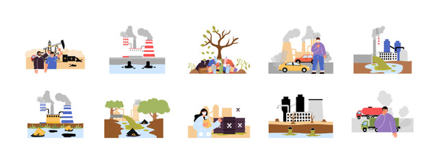 Pollution set illustration. Flat vector illustration concept.
