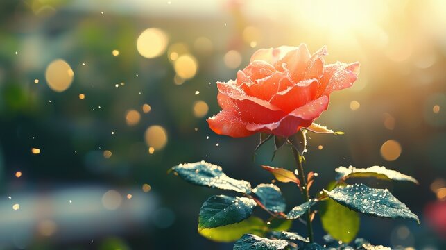 Close-up of a rose with golden edges radiating light