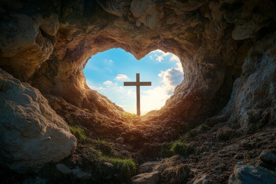photo of heart-shaped cave with the cross outside, symbolizing Jesus Christ love and presence during Easter 