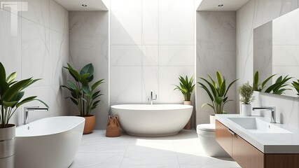 Serene Bathroom Oasis: Natural Light and Greenery